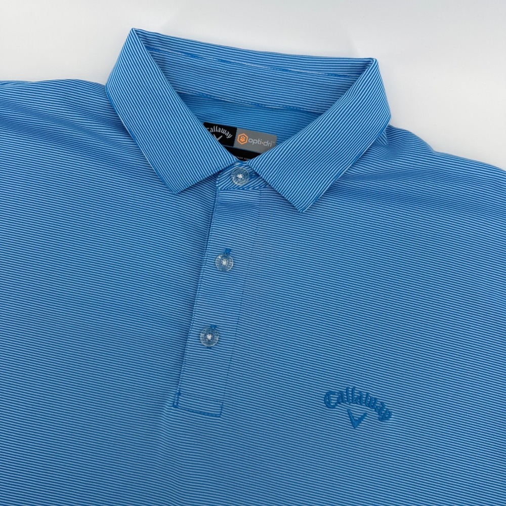 Callaway Polo Shirt Mens Large Blue Striped Opti-Dri Short Sleeve Golf Tee
